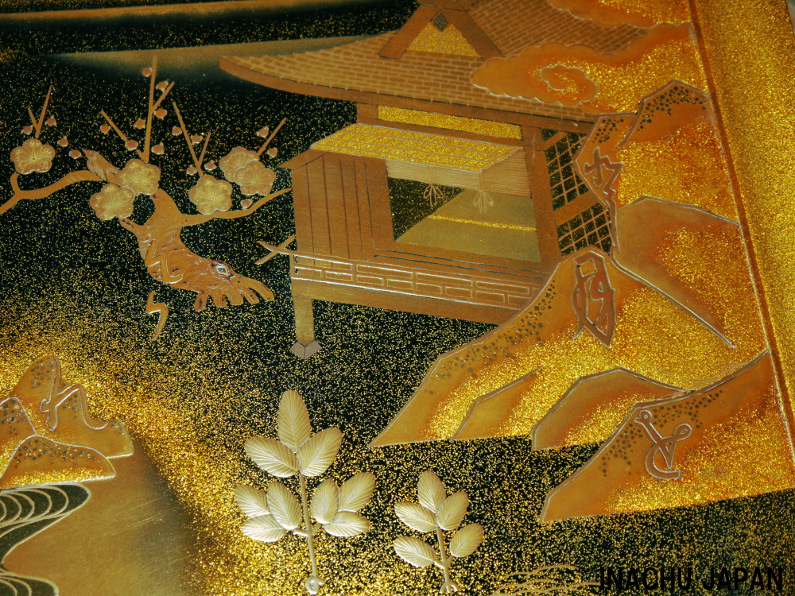 稲忠 輪島塗漆器 文台 初音蒔絵 模様
